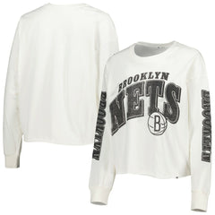 47 brand - Brooklyn Nets '47 Women's Parkway Brush Back Long Sleeve Cropped T-Shirt - Cream