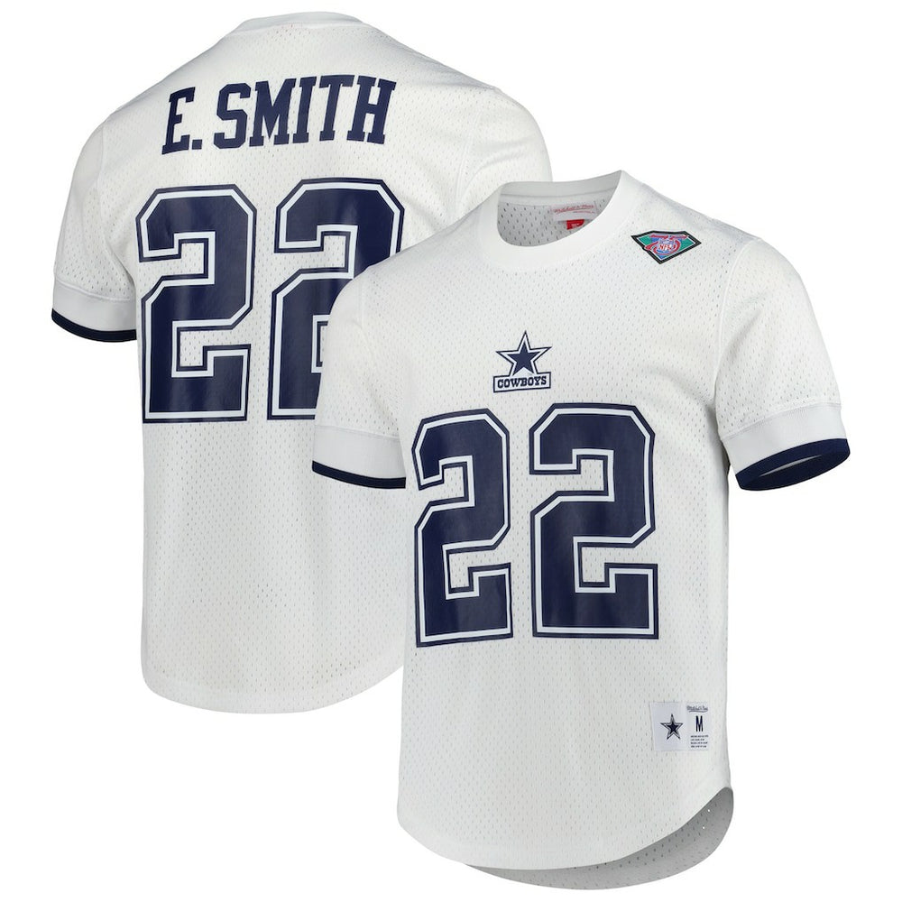 Emmitt Smith Dallas Cowboys Retired Player Name & Number Mesh Top White - Mitchell & Ness