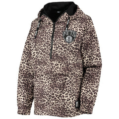 NBA - Brooklyn Nets DKNY Sport Women's Gabriella Windbreaker Half-Zip Hoodie - Leopard