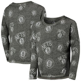 NBA - Brooklyn Nets Girls Youth Back in Action Long Sleeve T-Shirt - Heathered Black