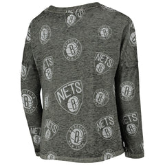 NBA - Brooklyn Nets Girls Youth Back in Action Long Sleeve T-Shirt - Heathered Black