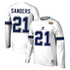 Deion Sanders Dallas Cowboys Retired Player Name & Number Long Sleeve Top White - Mitchell & Ness