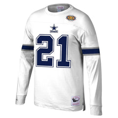 Deion Sanders Dallas Cowboys Retired Player Name & Number Long Sleeve Top White - Mitchell & Ness