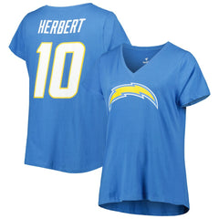 Justin Herbert Los Angeles Chargers Women's Plus Size Name & Number V-Neck T-Shirt Powder Blue - Fanatics
