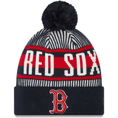 Boston Red Sox New Era Striped Cuffed Knit Hat with Pom Lifestyle