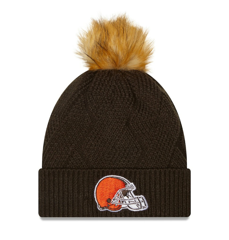 Cleveland Browns New Era Women's Snowy Cuffed Knit Hat with Pom Brown - NFL