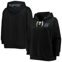 Miami Marlins Women's Plus Size Lace-Up V-Neck Pullover Hoodie Clearance