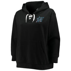 Miami Marlins Women's Plus Size Lace-Up V-Neck Pullover Hoodie Clearance