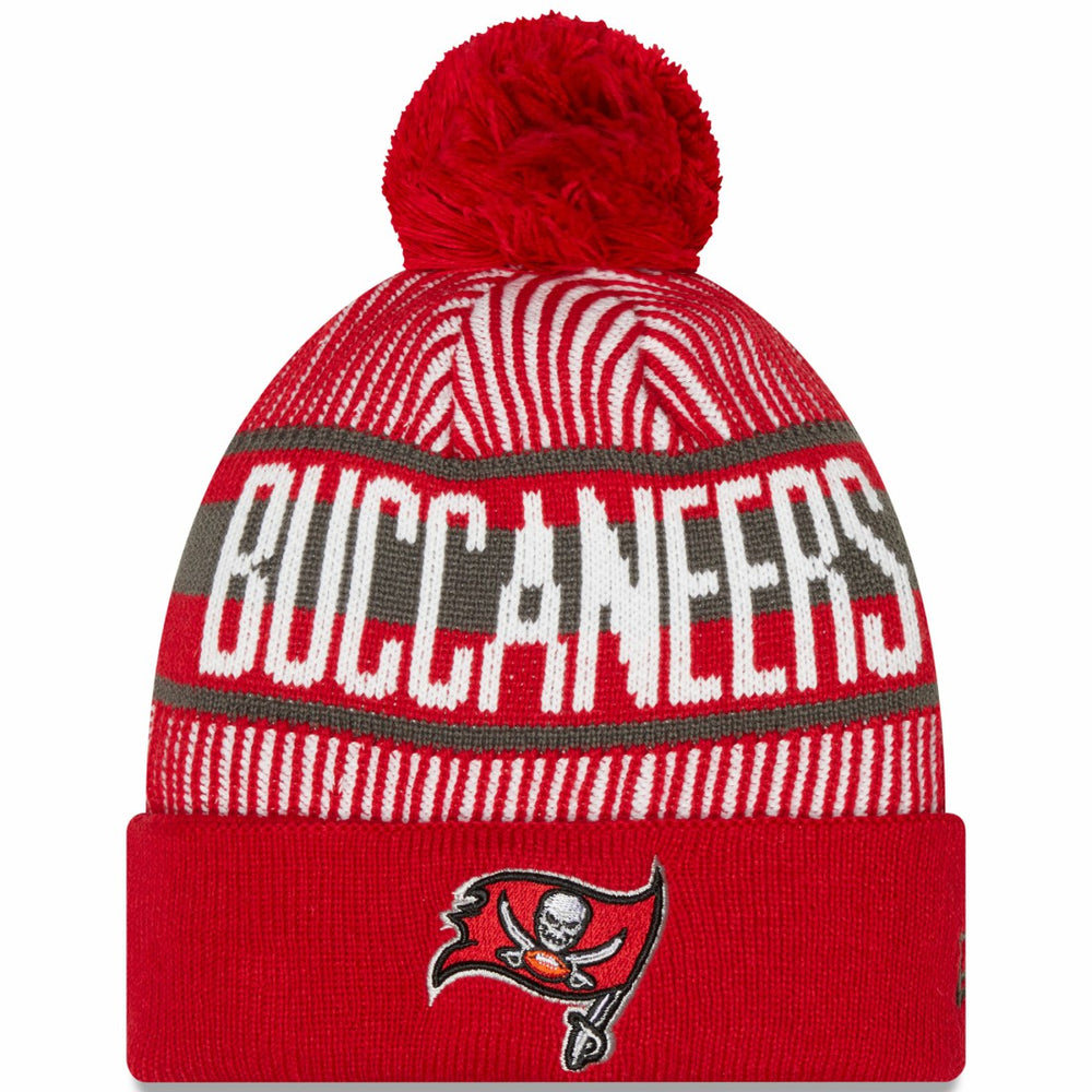 Tampa Bay Buccaneers New Era Striped Cuffed Knit Hat with Pom Red - NFL