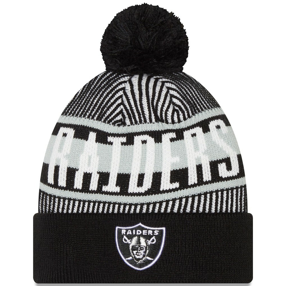 Las Vegas Raiders New Era Striped Cuffed Knit Hat with Pom Black - NFL