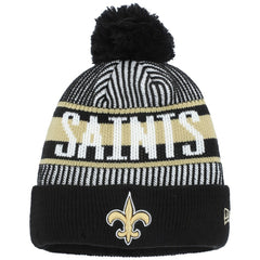 New Orleans Saints New Era Youth Striped Cuffed Knit Hat with Pom Black - NFL