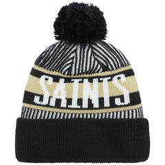 New Orleans Saints New Era Youth Striped Cuffed Knit Hat with Pom Black - NFL