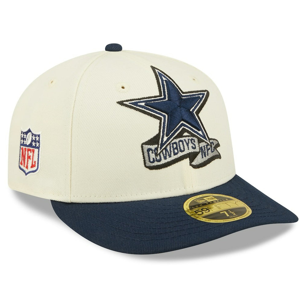 Dallas Cowboys New Era 2022 Sideline Low Profile 59FIFTY Fitted Hat Cream/Navy - NFL