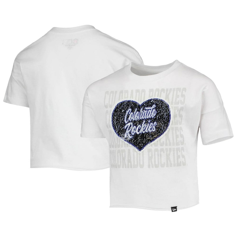 Colorado Rockies New Era Girls Youth Flip Sequin Heart Crop Top discount