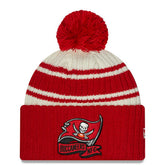 Tampa Bay Buccaneers New Era 2022 Sideline Sport Cuffed Pom Knit Hat Cream/Red - NFL