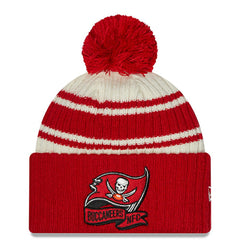 Tampa Bay Buccaneers New Era 2022 Sideline Sport Cuffed Pom Knit Hat Cream/Red - NFL