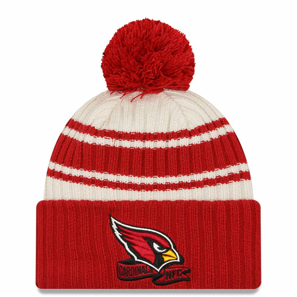 Arizona Cardinals New Era 2022 Sideline Sport Cuffed Pom Knit Hat Cream/Cardinal - NFL