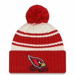 Arizona Cardinals New Era 2022 Sideline Sport Cuffed Pom Knit Hat Cream/Cardinal - NFL