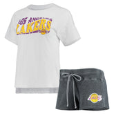 NBA - Los Angeles Lakers Concepts Sport Women's Resurgence Slub Burnout Raglan Top & Shorts Sleep Set - Charcoal/White