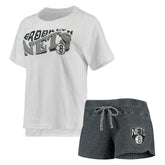 NBA - Brooklyn Nets Concepts Sport Women's Resurgence Slub Burnout Raglan Top & Shorts Sleep Set - Charcoal/White