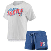 NBA - Philadelphia 76ers Concepts Sport Women's Resurgence Slub Burnout Raglan Top & Shorts Sleep Set - Royal/White