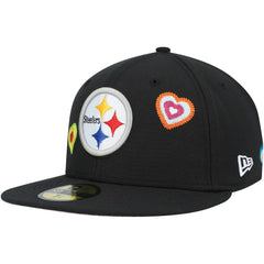 Pittsburgh Steelers New Era Chain Stitch Heart 59FIFTY Fitted Hat Black - NFL