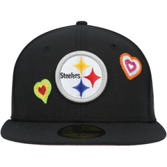 Pittsburgh Steelers New Era Chain Stitch Heart 59FIFTY Fitted Hat Black - NFL
