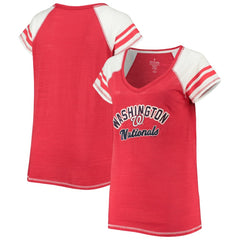Washington Nationals Soft as a Grape Women's Curvy Color Block Tri-Blend Raglan V-Neck T-Shirt Lifestyle