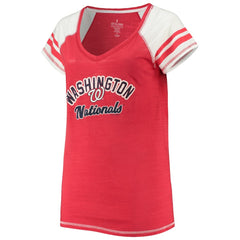 Washington Nationals Soft as a Grape Women's Curvy Color Block Tri-Blend Raglan V-Neck T-Shirt Lifestyle