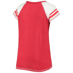 Washington Nationals Soft as a Grape Women's Curvy Color Block Tri-Blend Raglan V-Neck T-Shirt Lifestyle
