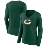 Green Bay Packers Women's Primary Team Logo Long Sleeve V-Neck T-Shirt Green - NFL