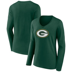 Green Bay Packers Women's Primary Team Logo Long Sleeve V-Neck T-Shirt Green - NFL