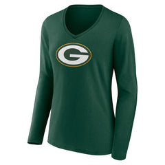 Green Bay Packers Women's Primary Team Logo Long Sleeve V-Neck T-Shirt Green - NFL