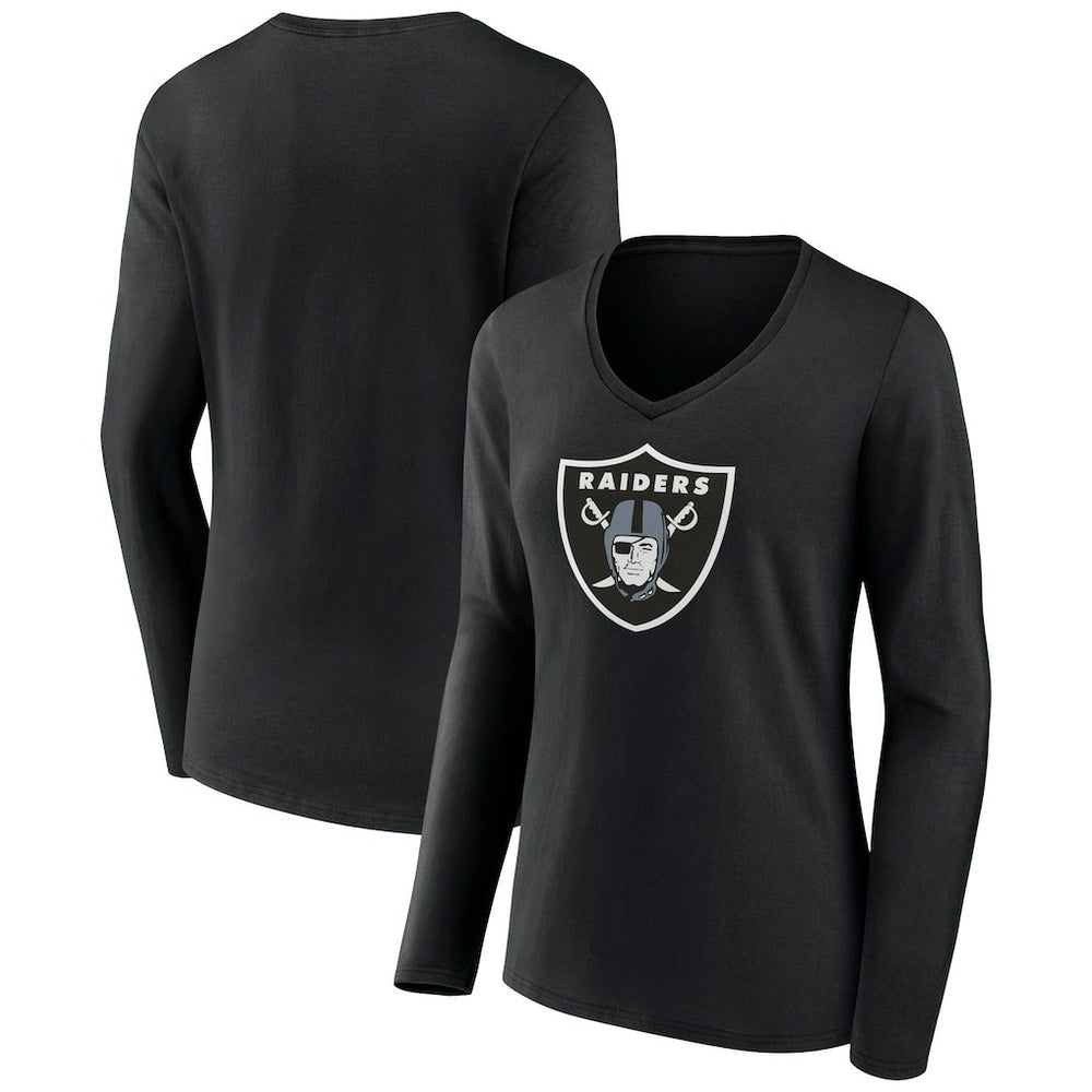 Las Vegas Raiders Women's Primary Team Logo Long Sleeve V-Neck T-Shirt Black - NFL