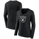 Las Vegas Raiders Women's Primary Team Logo Long Sleeve V-Neck T-Shirt Black - NFL