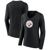 Pittsburgh Steelers Women's Primary Team Logo Long Sleeve V-Neck T-Shirt Black - NFL
