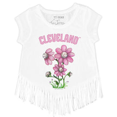 Cleveland Guardians Tiny Turnip Girls Youth Blooming Baseballs Fringe T-Shirt for sale