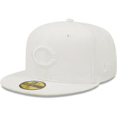 Cincinnati Reds New Era White on White 59FIFTY Fitted Hat Lifestyle