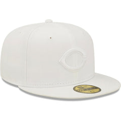 Cincinnati Reds New Era White on White 59FIFTY Fitted Hat Lifestyle