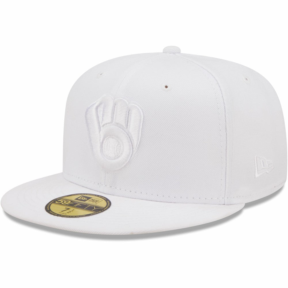 Milwaukee Brewers New Era White on White 59FIFTY Fitted Hat Sale