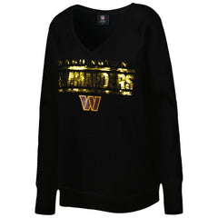 Washington Commanders Cuce Women's Sequin Logo V-Neck Pullover Sweatshirt Black - NFL