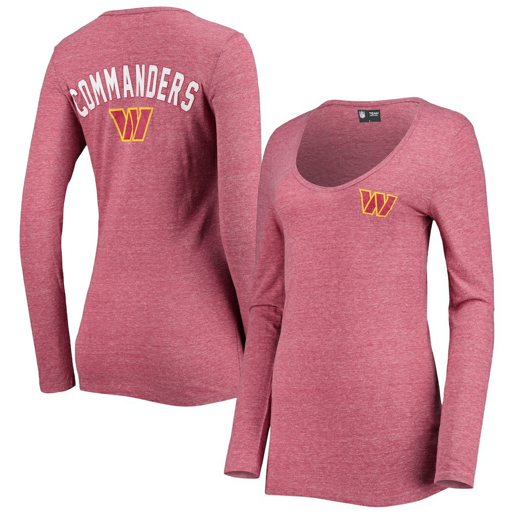Washington Commanders New Era Women's Scoop Neck Tri-Blend Long Sleeve T-Shirt Burgundy - NFL