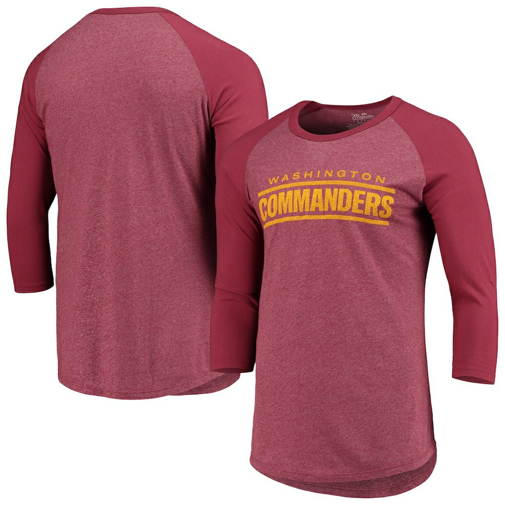 Washington Commanders Majestic Threads Wordmark 3/4-Sleeve Raglan Tri-Blend T-Shirt Burgundy - NFL