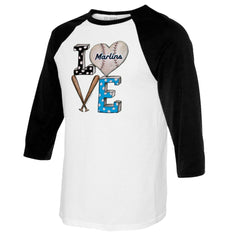 Miami Marlins Tiny Turnip Women's Baseball Love Raglan 3/4-Sleeve T-Shirt for sale