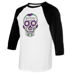 Colorado Rockies Tiny Turnip Women's Sugar Skull 3/4-Sleeve Raglan T-Shirt Clearance