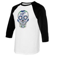 Los Angeles Dodgers Tiny Turnip Youth Sugar Skull Raglan 3/4 Sleeve T-Shirt Sale