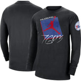 NBA - Philadelphia 76ers Jordan Brand Courtside Max 90 Vintage Wash Statement Edition Long Sleeve T-Shirt - Black