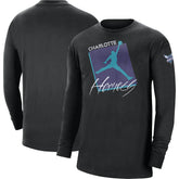 NBA - Charlotte Hornets Jordan Brand Courtside Max 90 Vintage Wash Statement Edition Long Sleeve T-Shirt - Black