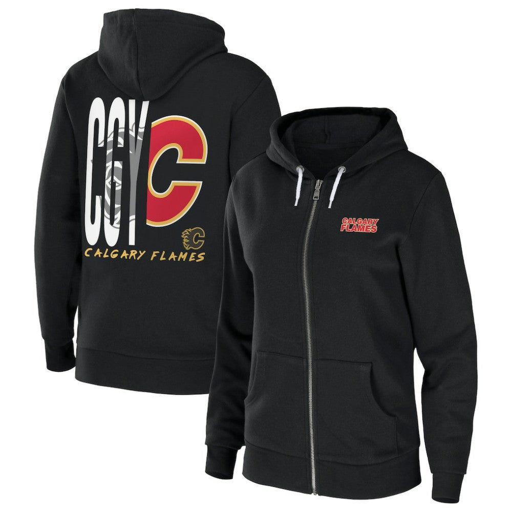 Calgary Flames - WEAR by Erin Andrews Women's Sponge Fleece Full-Zip Hoodie Black