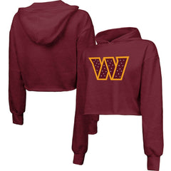 Washington Commanders Majestic Threads Women's Bling Tri-Blend Cropped Pullover Hoodie Burgundy - NFL